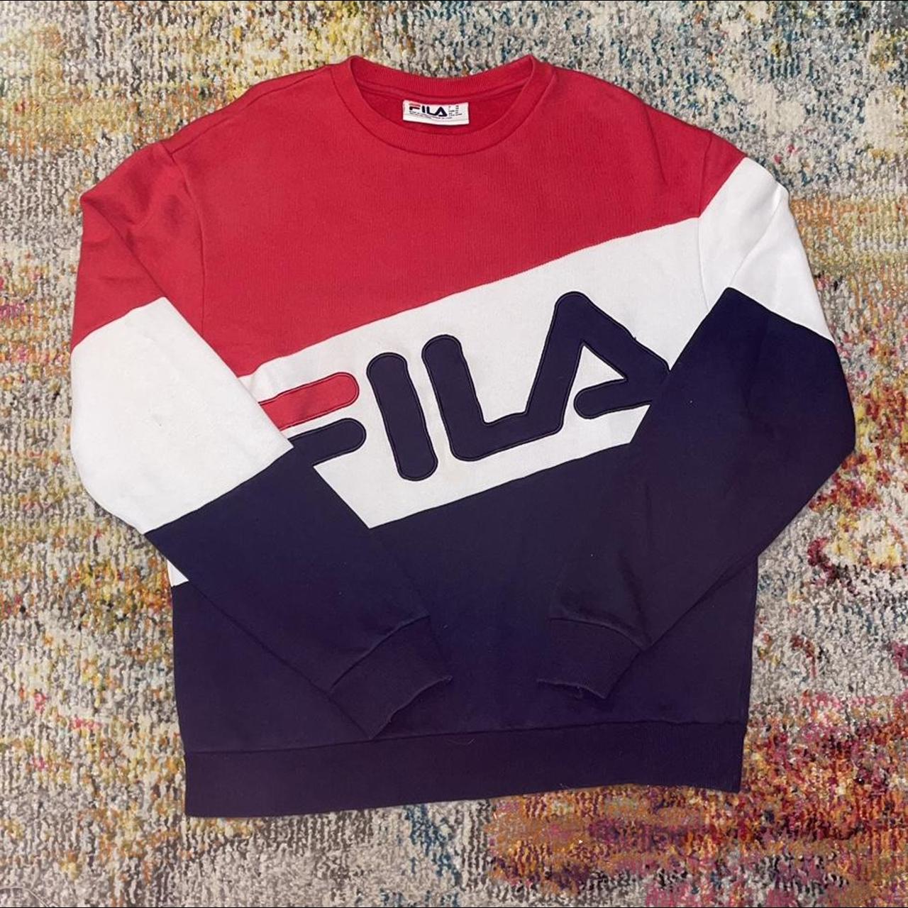 Fila Men's Red and Blue Sweatshirt | Depop