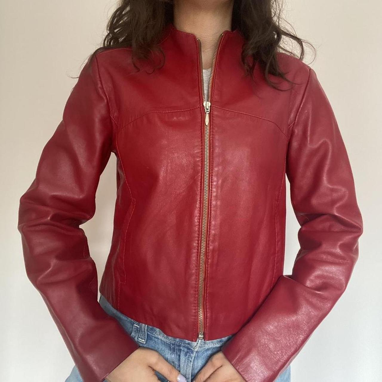 ⭐️ vintage 90s cherry red GENUINE LEATHER jacket