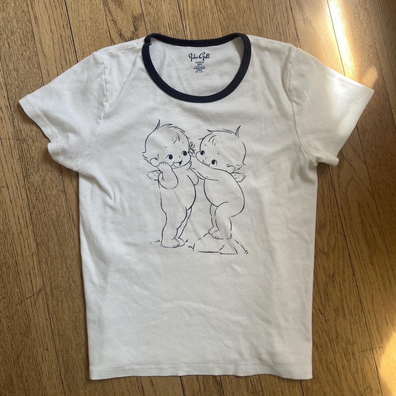 Brandy Melville Women's Navy and Cream Tshirt Depop