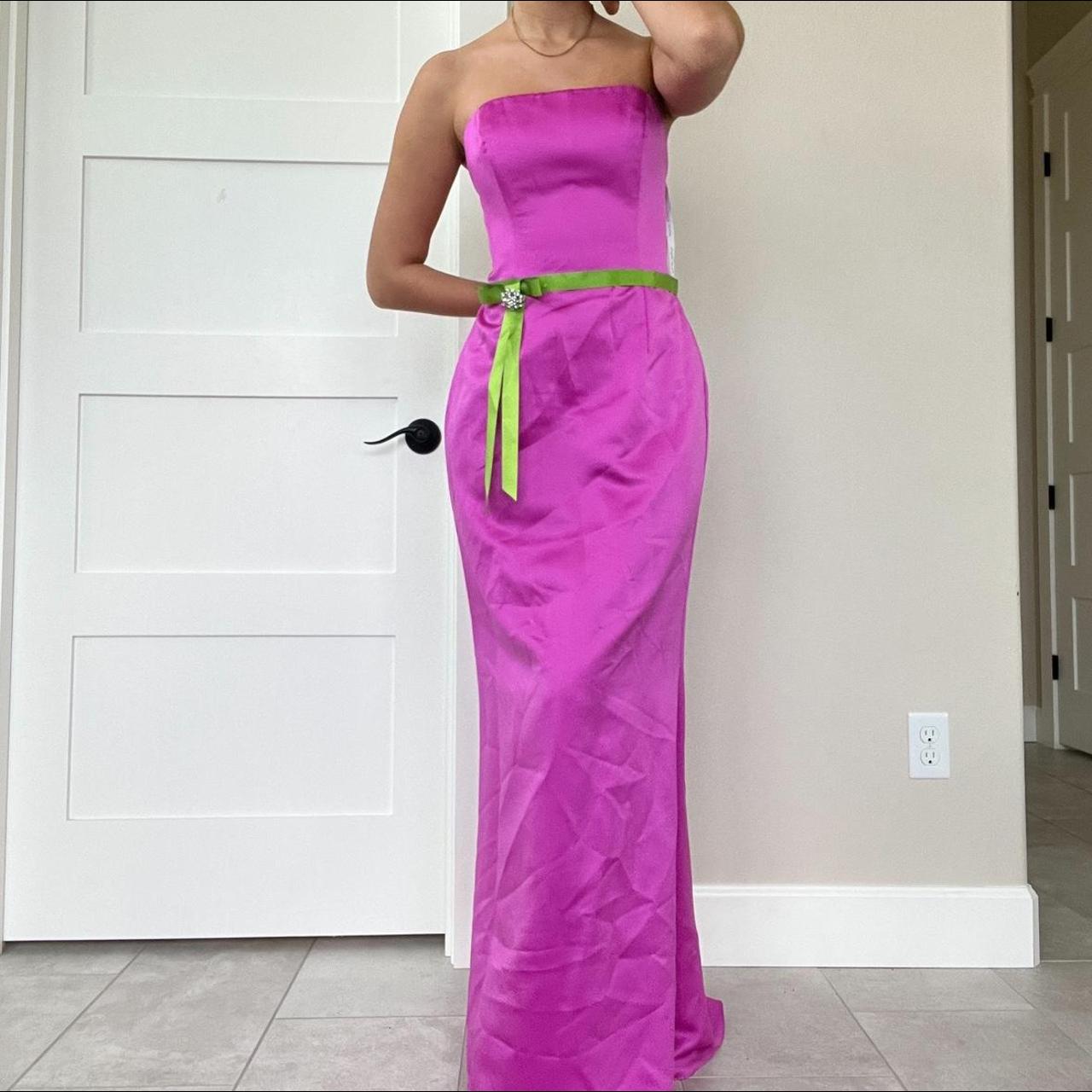 Women's Pink and Green Dress Depop