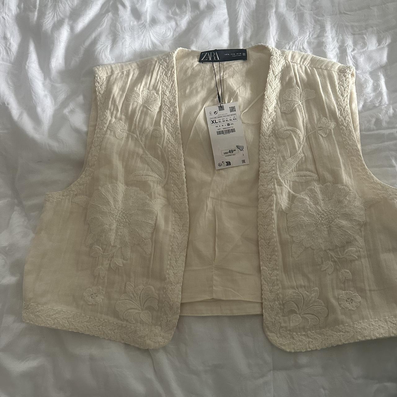 Zara Embroidered Cream Vest, Never Worn. XL but fits... Depop