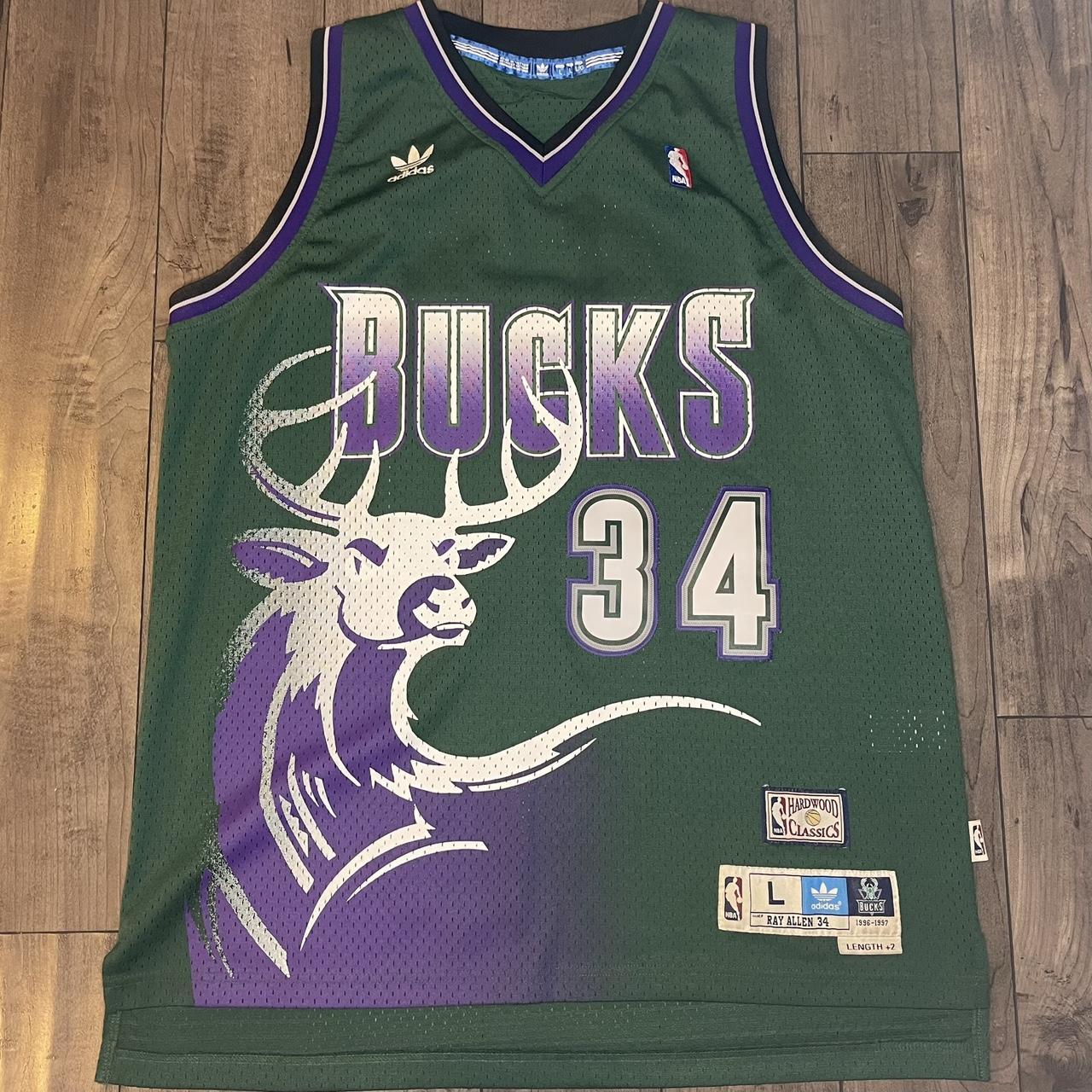 Men's Mitchell & Ness Ray Allen Green/Purple Milwaukee Bucks