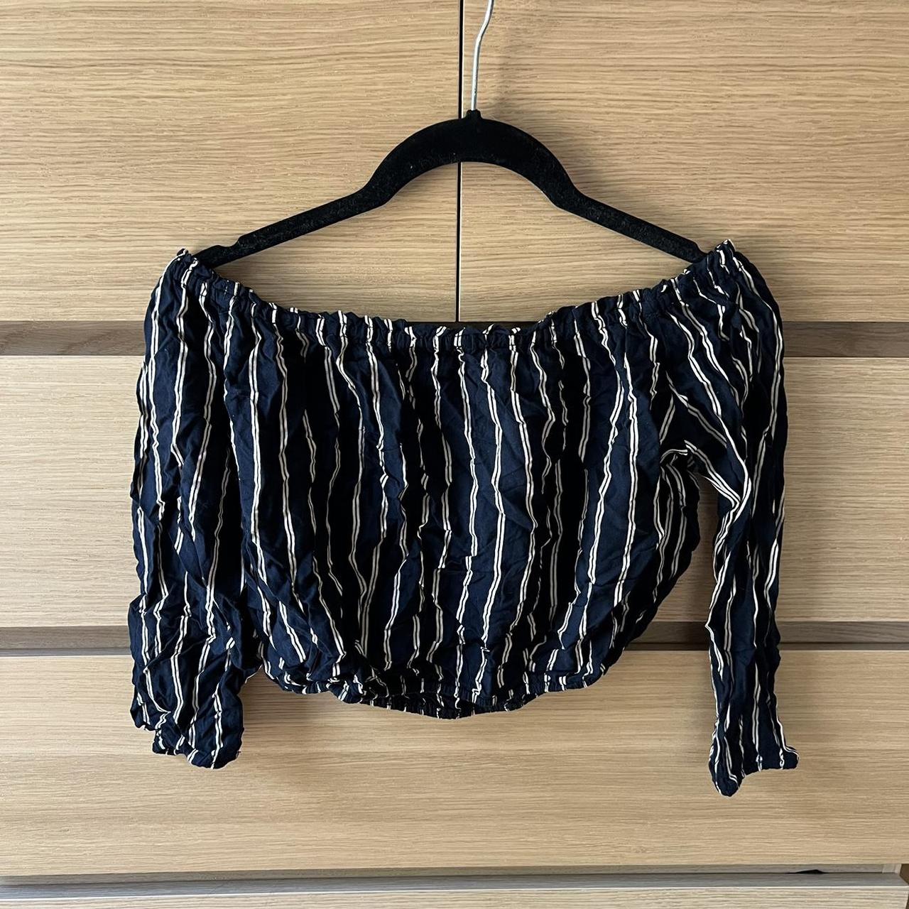 BRANDY MELVILLE MAURA TOP Striped off the shoulder - Depop