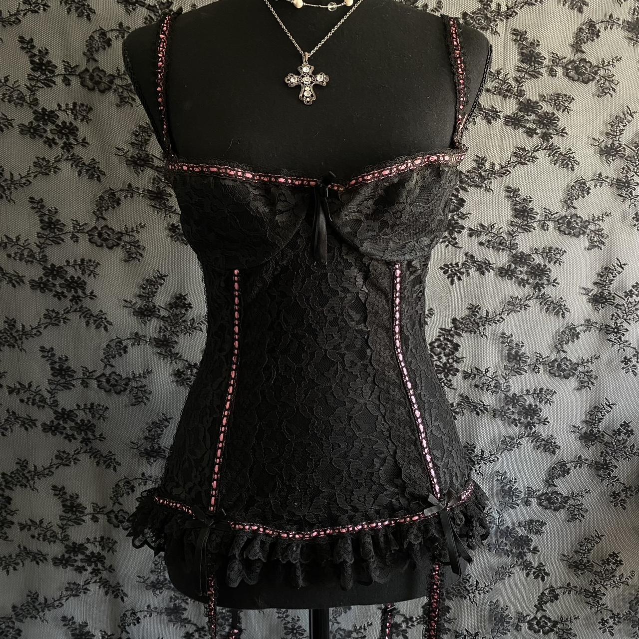 American Vintage Women's Black and Pink Corset (2)
