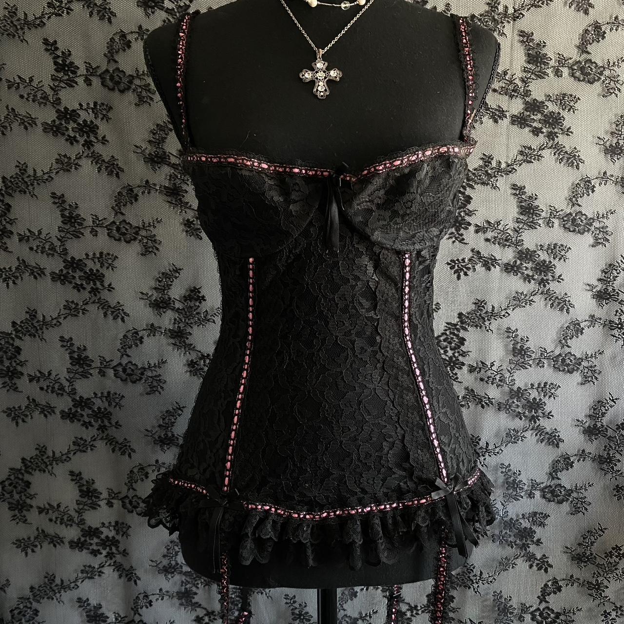 American Vintage Women's Black and Pink Corset