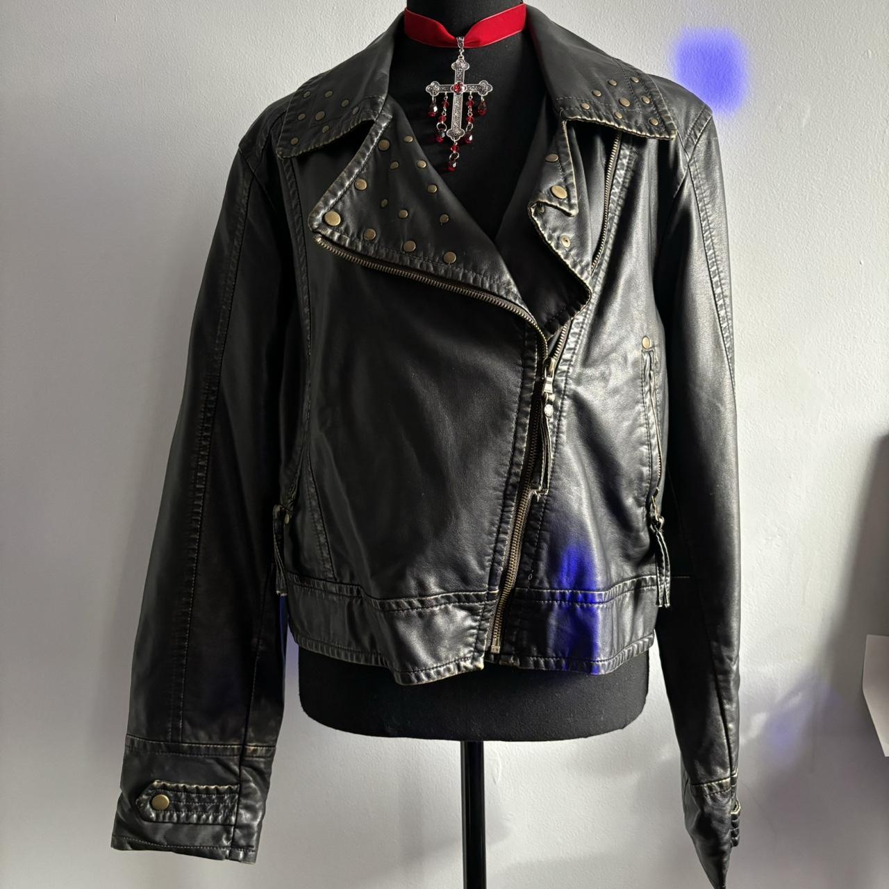 Faded Faux Leather Jacket Size L/XL (Jacket is... - Depop