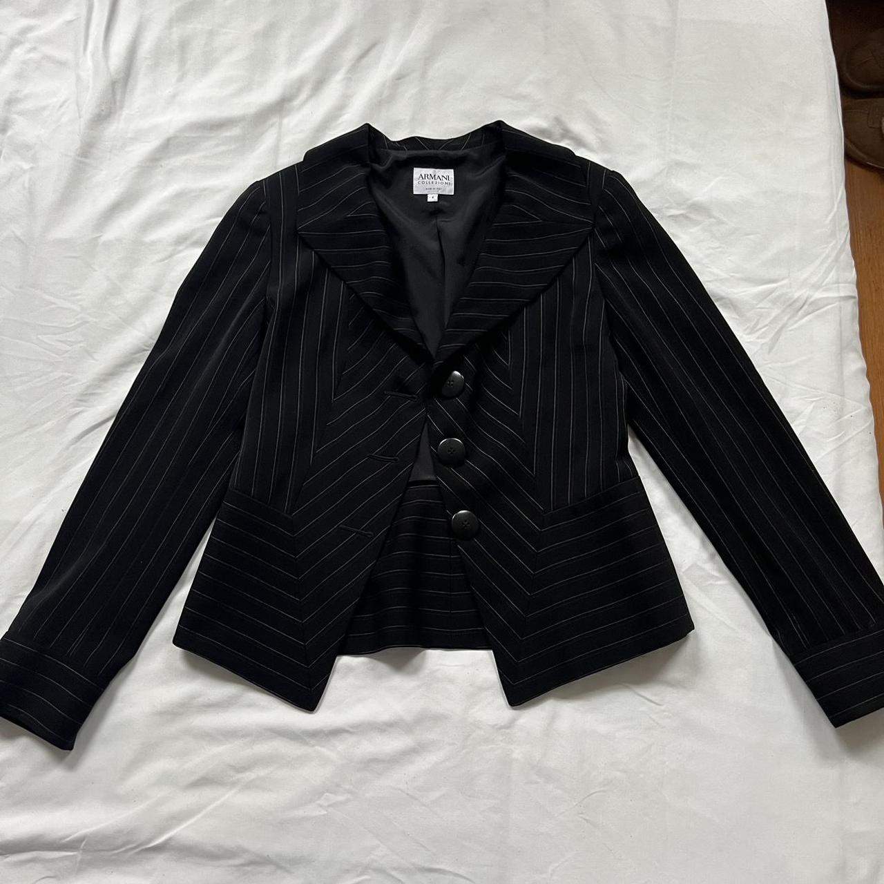 armani black and white pinstripe blazer in perfect... - Depop