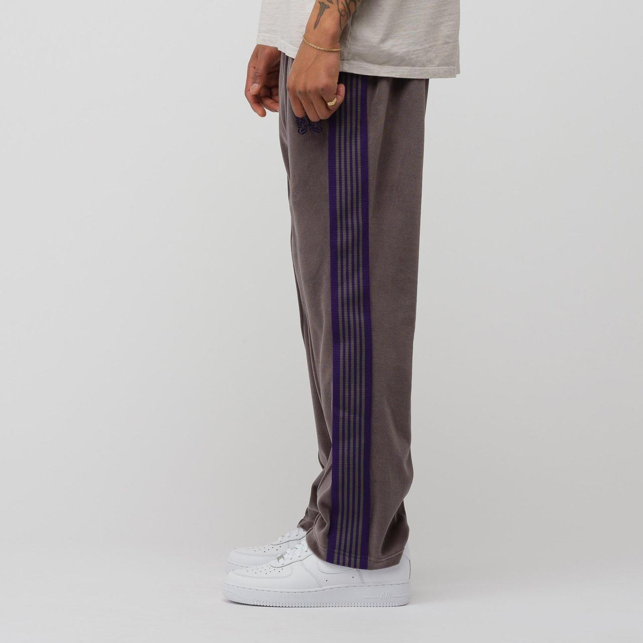 Needles gray velour track pants with purple... - Depop