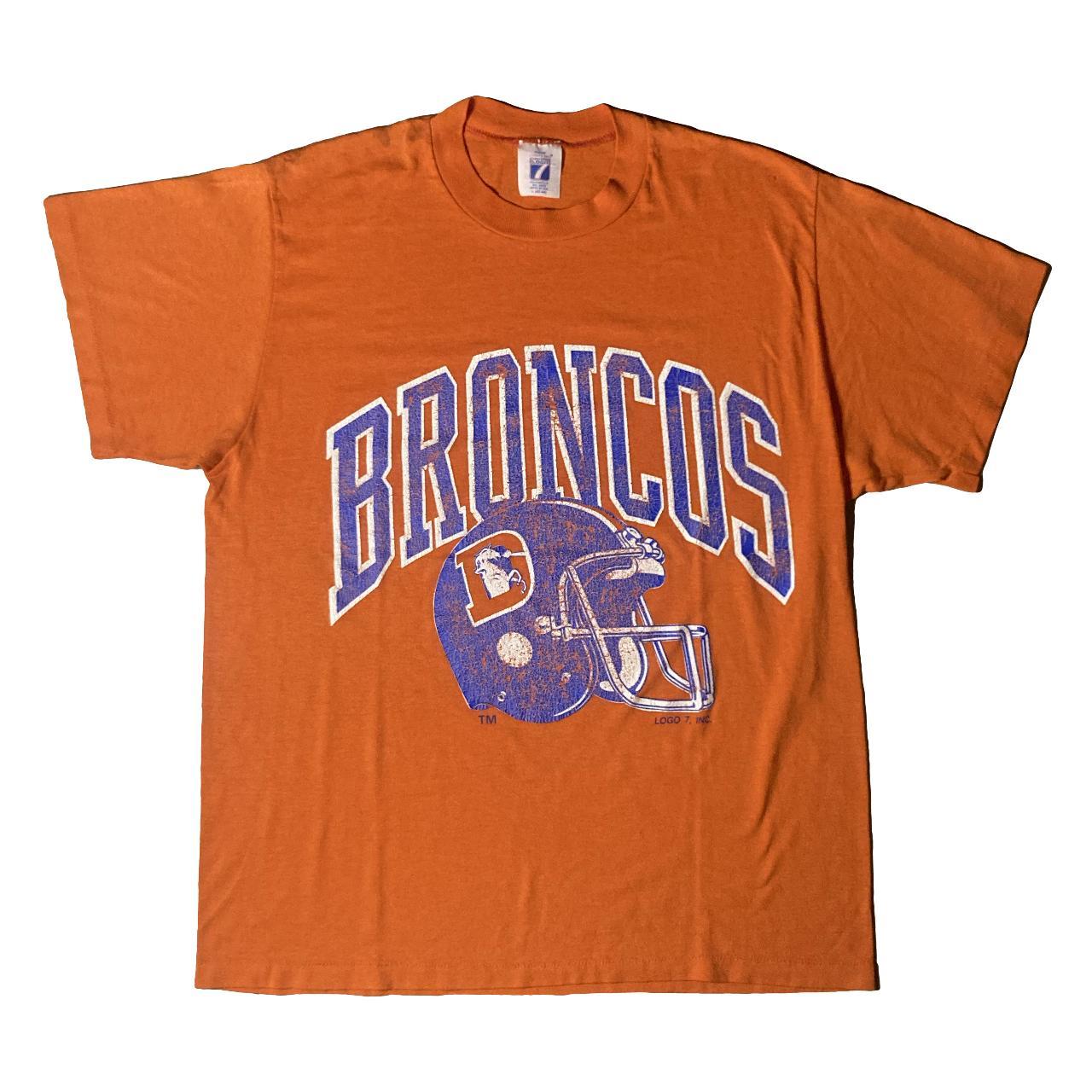 Vintage Logo 7 Denver Broncos Men's Short Sleeve T Shirt Blue Size XL