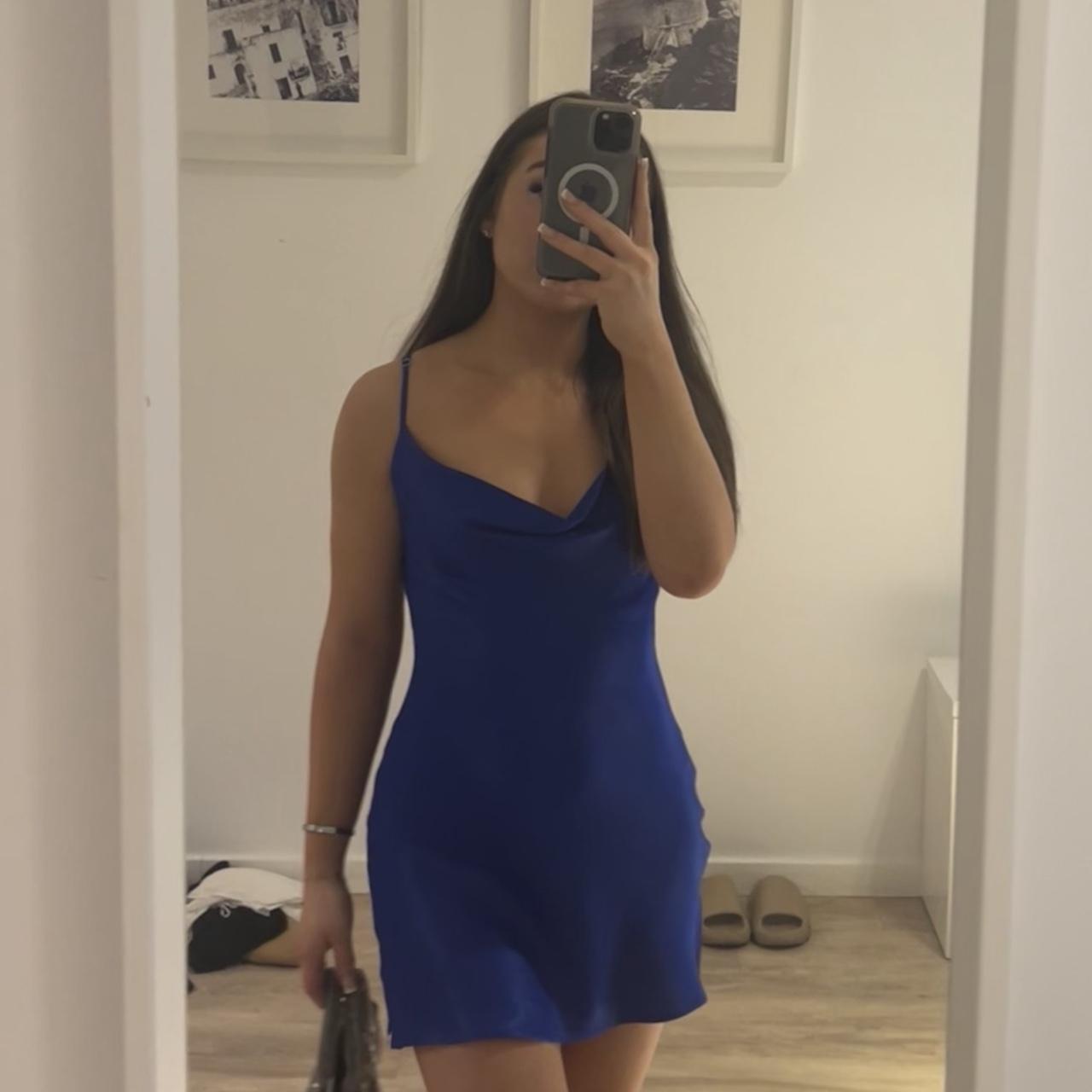 Bershka Satin Blue Dress Worn handful of times... - Depop