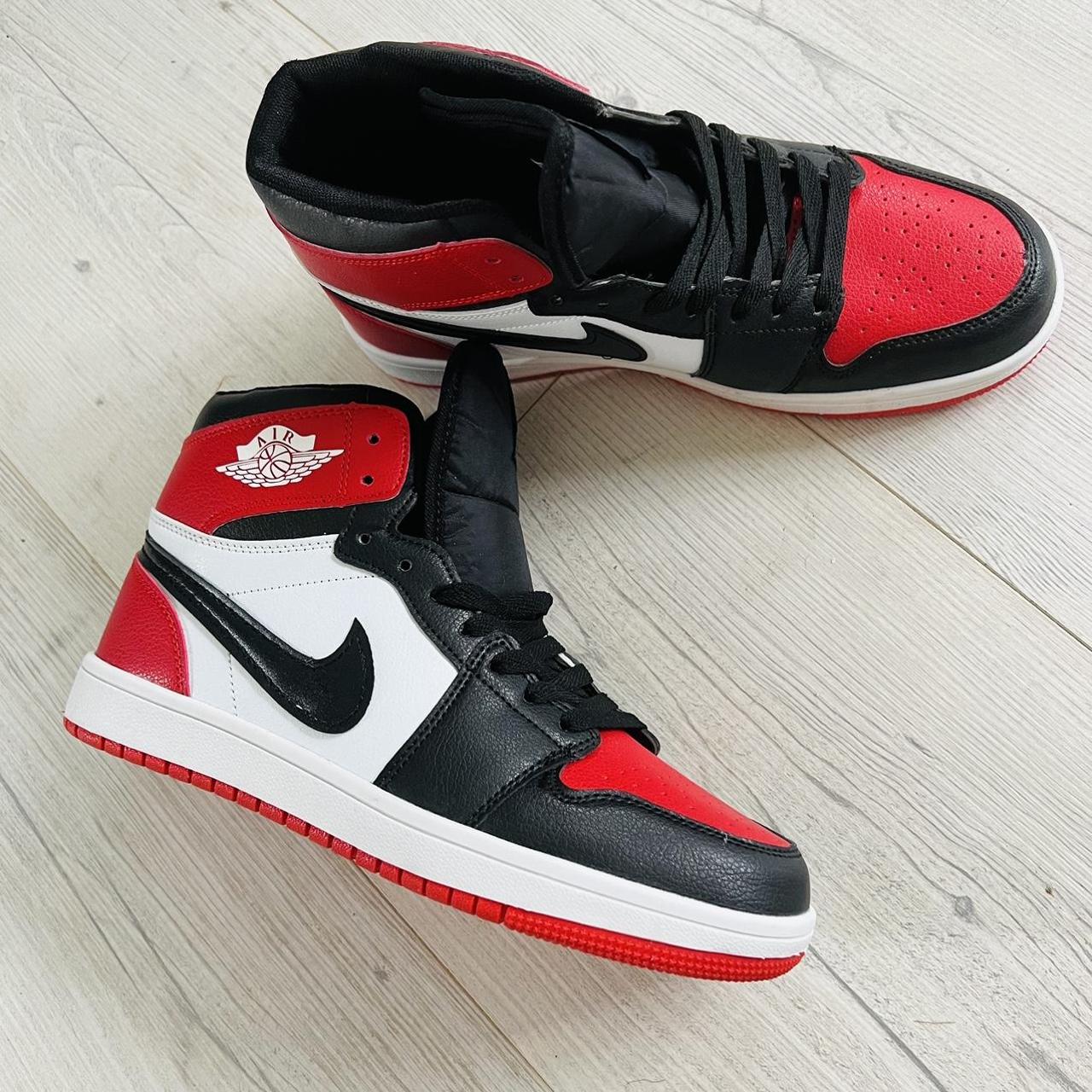 Jordan Men's Red and Black Trainers Depop
