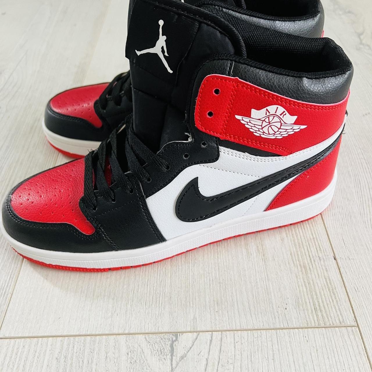 Jordan Men's Red and Black Trainers Depop