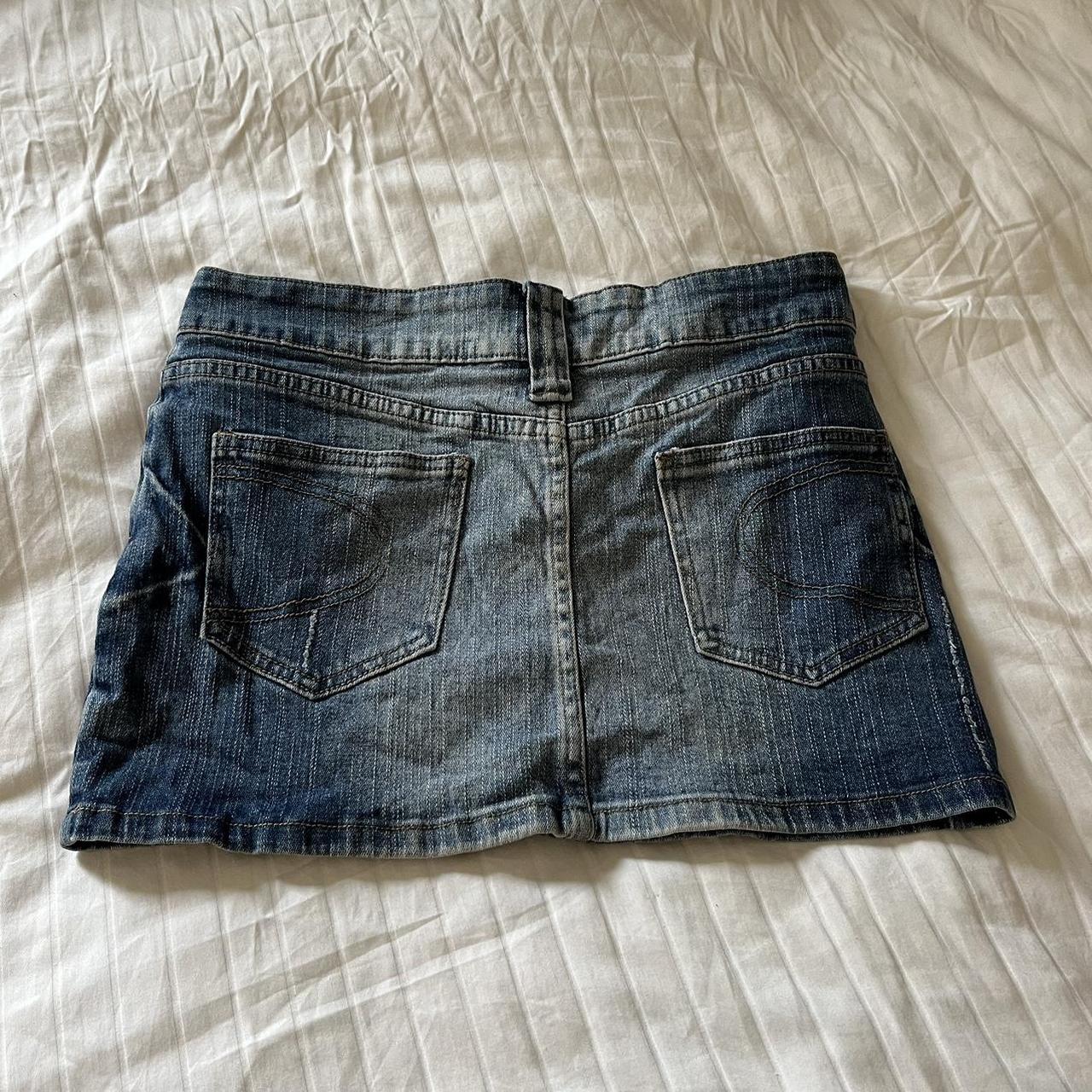 Vintage denim mini skirt Shown on a size 8 Super... - Depop