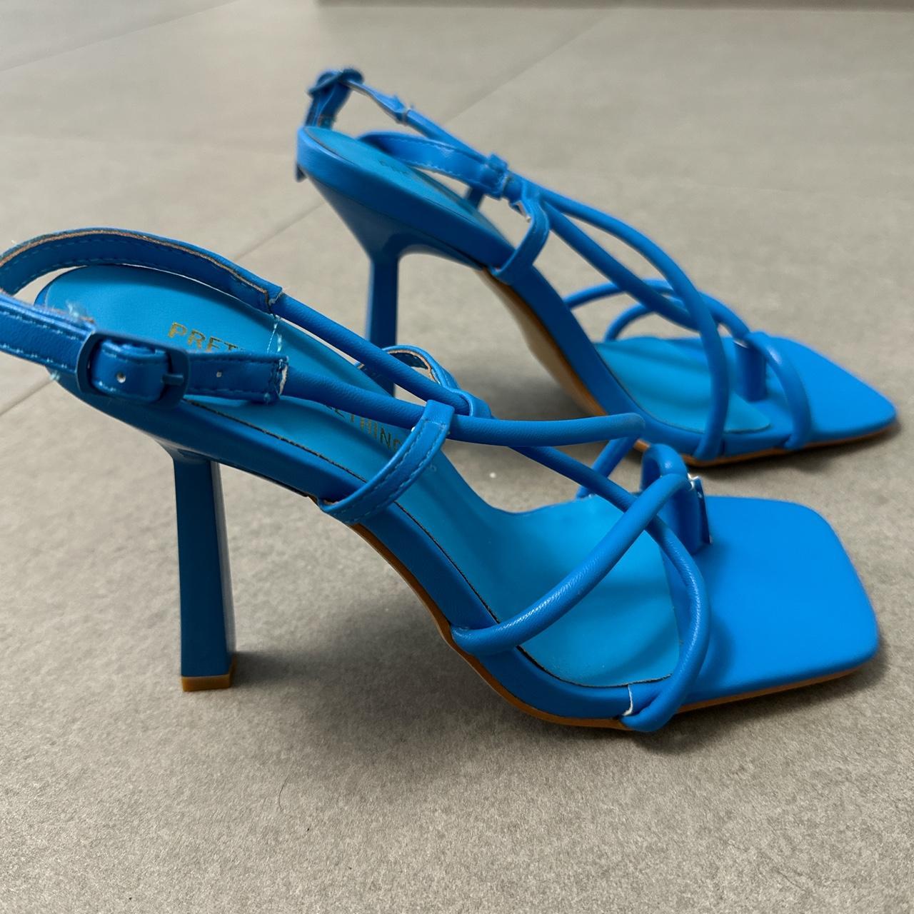 Blue square toe strappy heels. Never worn. - Depop