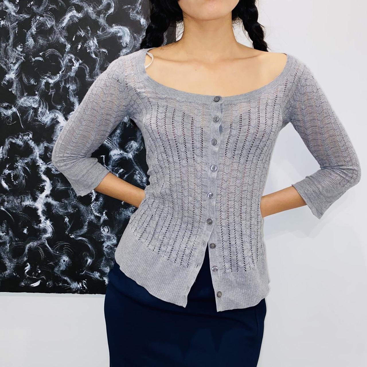 DKNY Women's Grey and Silver Cardigan