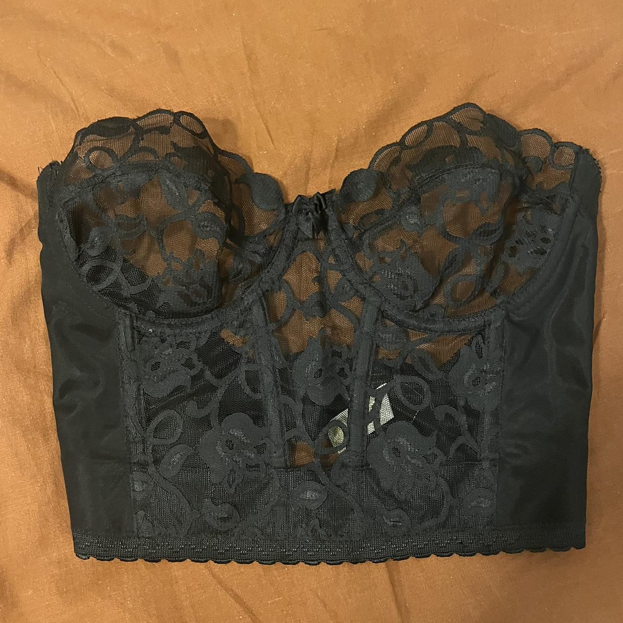 Re-pop Victoria secret gold label black lace corset... - Depop