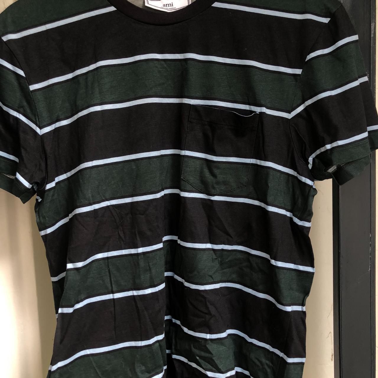 AMI Paris stripe green black and white t-shirt. Size... - Depop