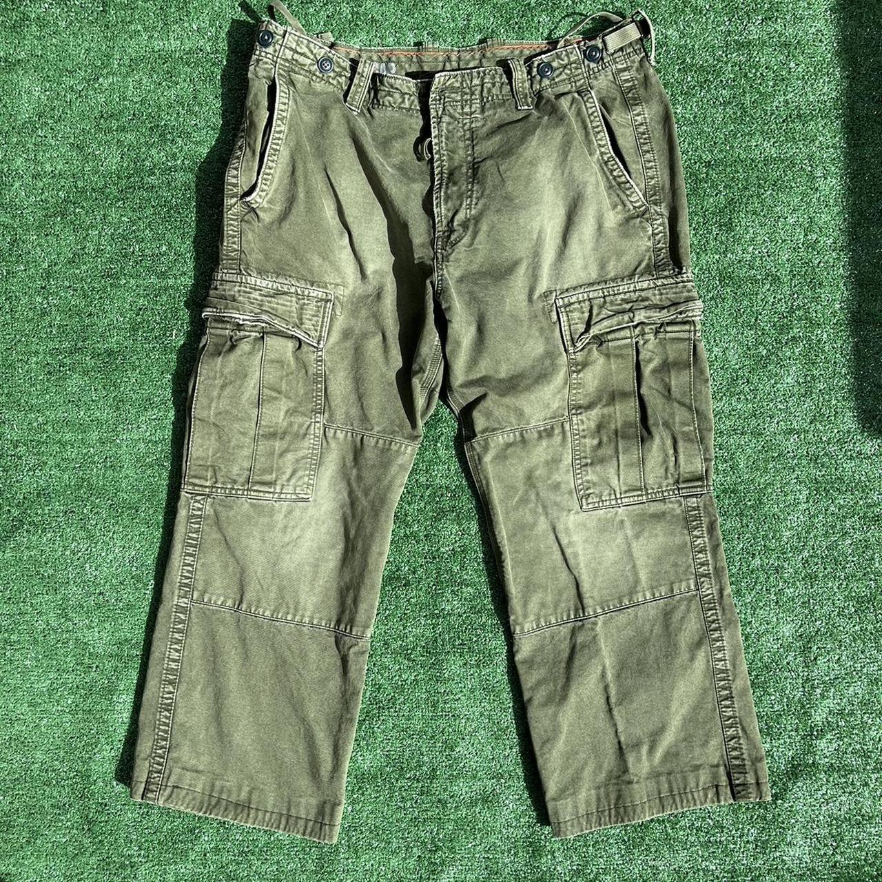Army green adjustable cargo carpenter pants from old... Depop