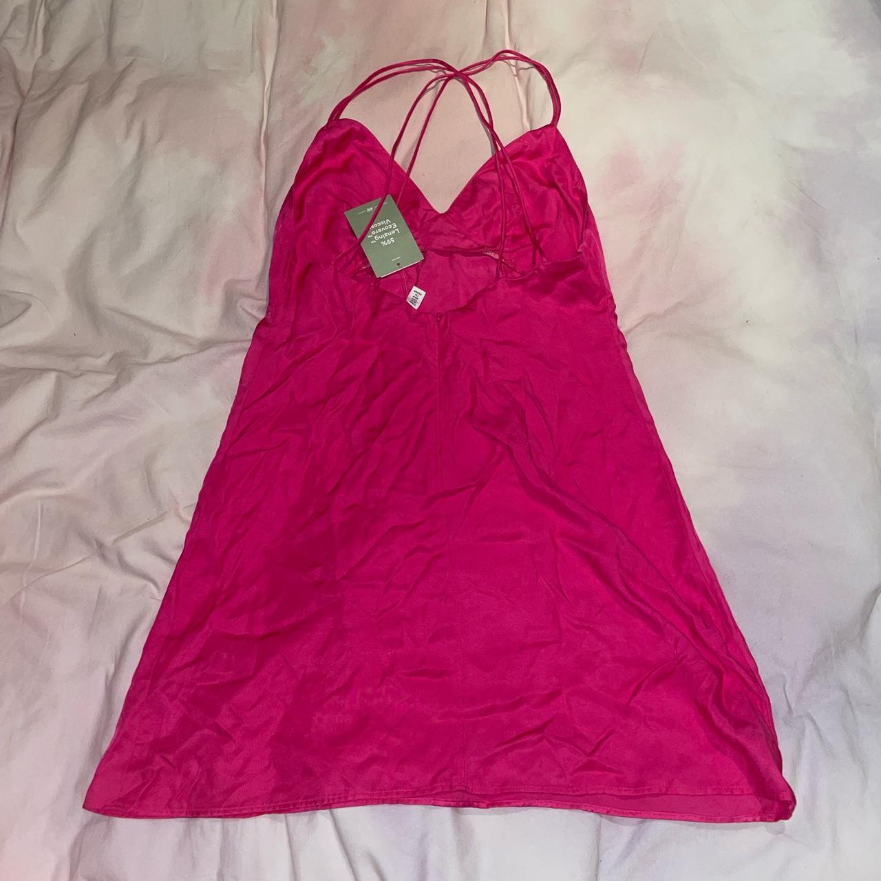 H&M satin hot pink backless mini dress never worn w... - Depop