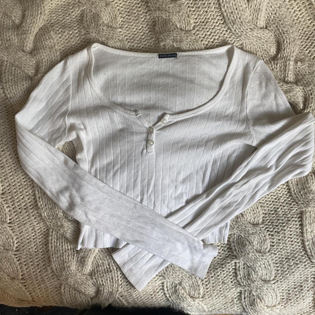 brandy melville eyelet cropped long sleeve with... Depop