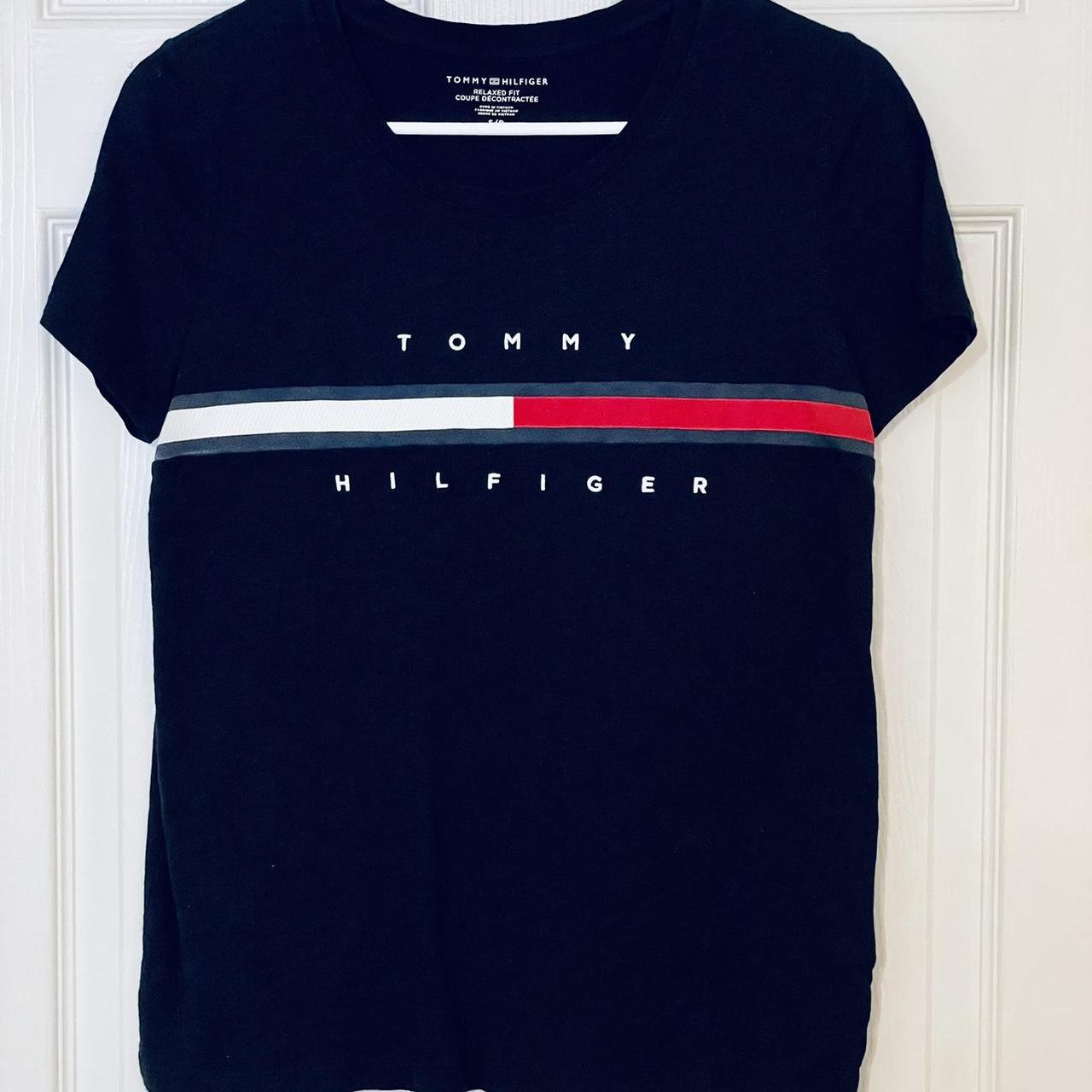 Y2K Tommy Hilfiger brand graphic navy tee. Women’s... - Depop