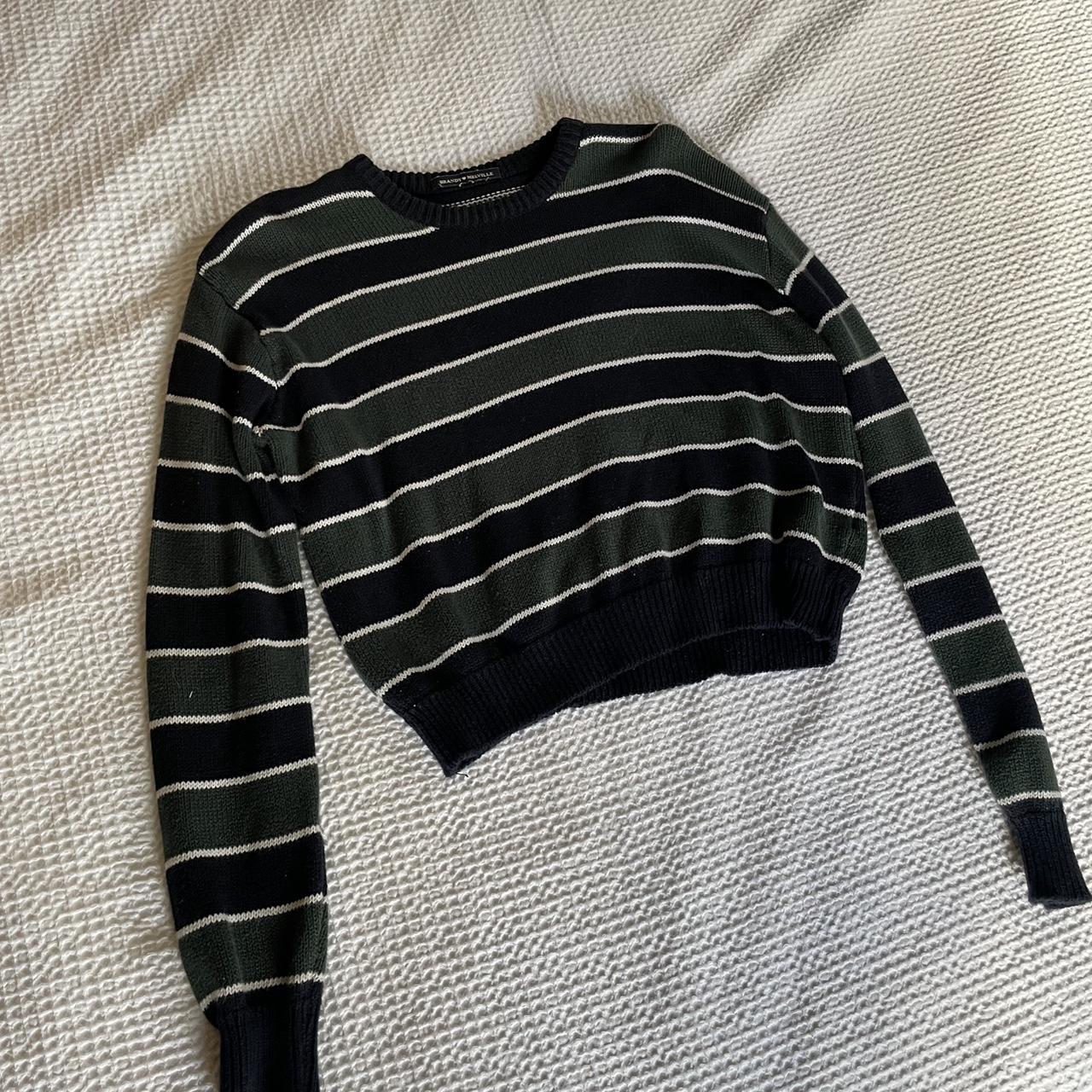 Brandy Melville White with Navy Stripes Long Sleeve Top Semi