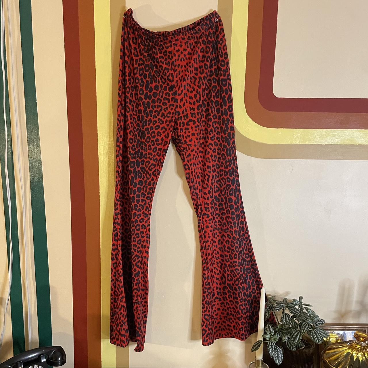 Never worn! Shein red leopard flare pants Women's... - Depop