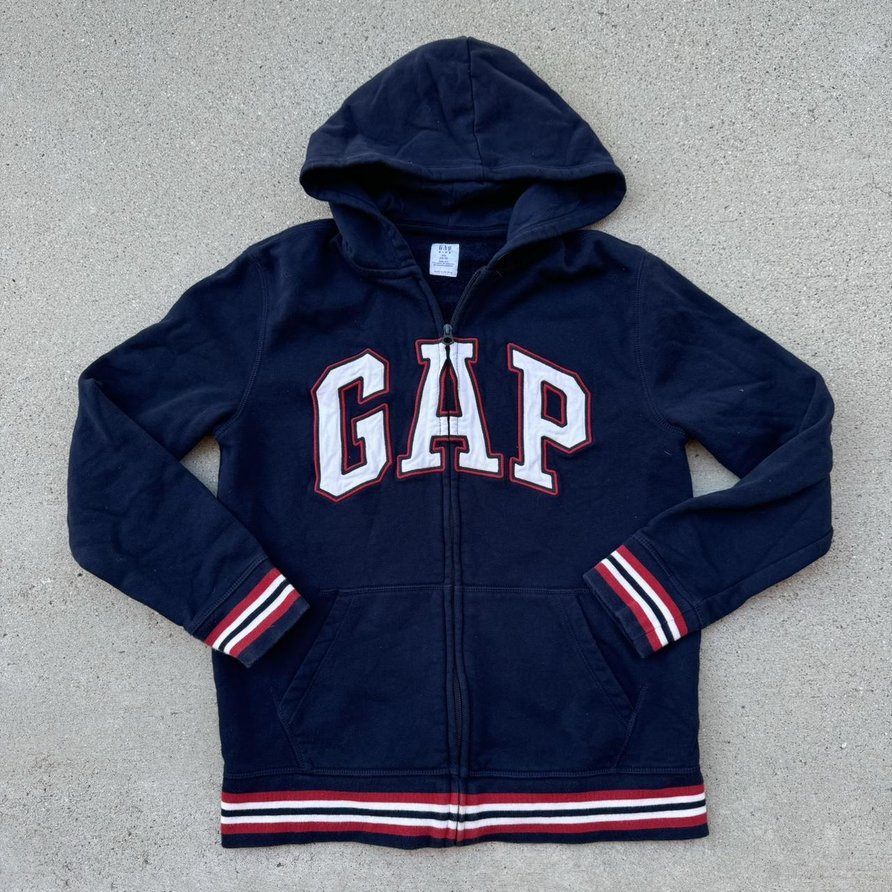 youth xxl gap red white and blue zip-up hoodie Depop