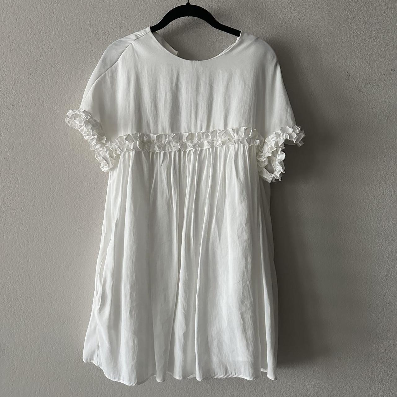 White ruffle mini babydoll dress ZARA Super cute and... Depop