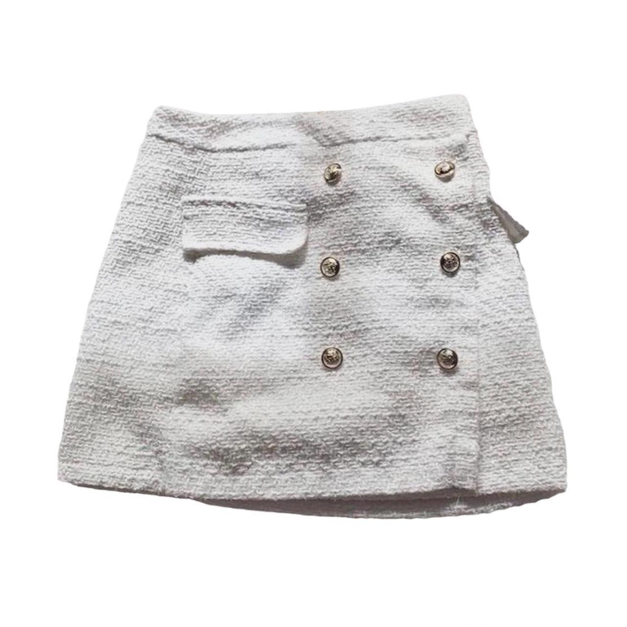 Gold Button Pocket Detailed Tweed Mini Skirt