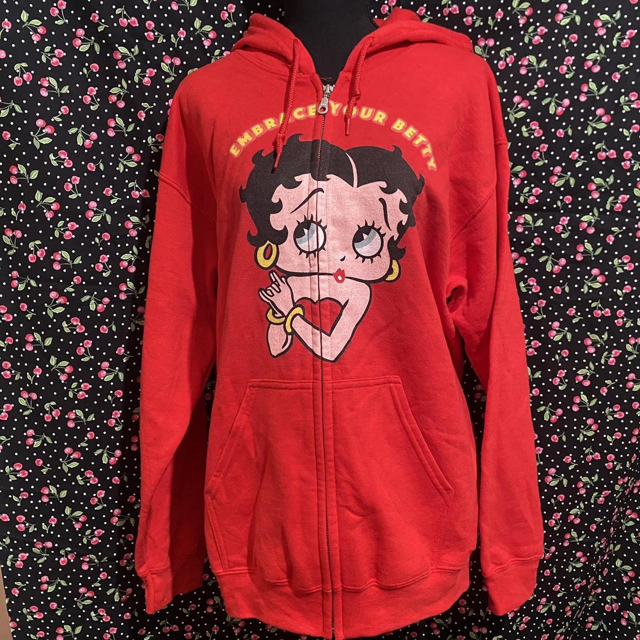 Betty Boop oversized red zip up. Depop