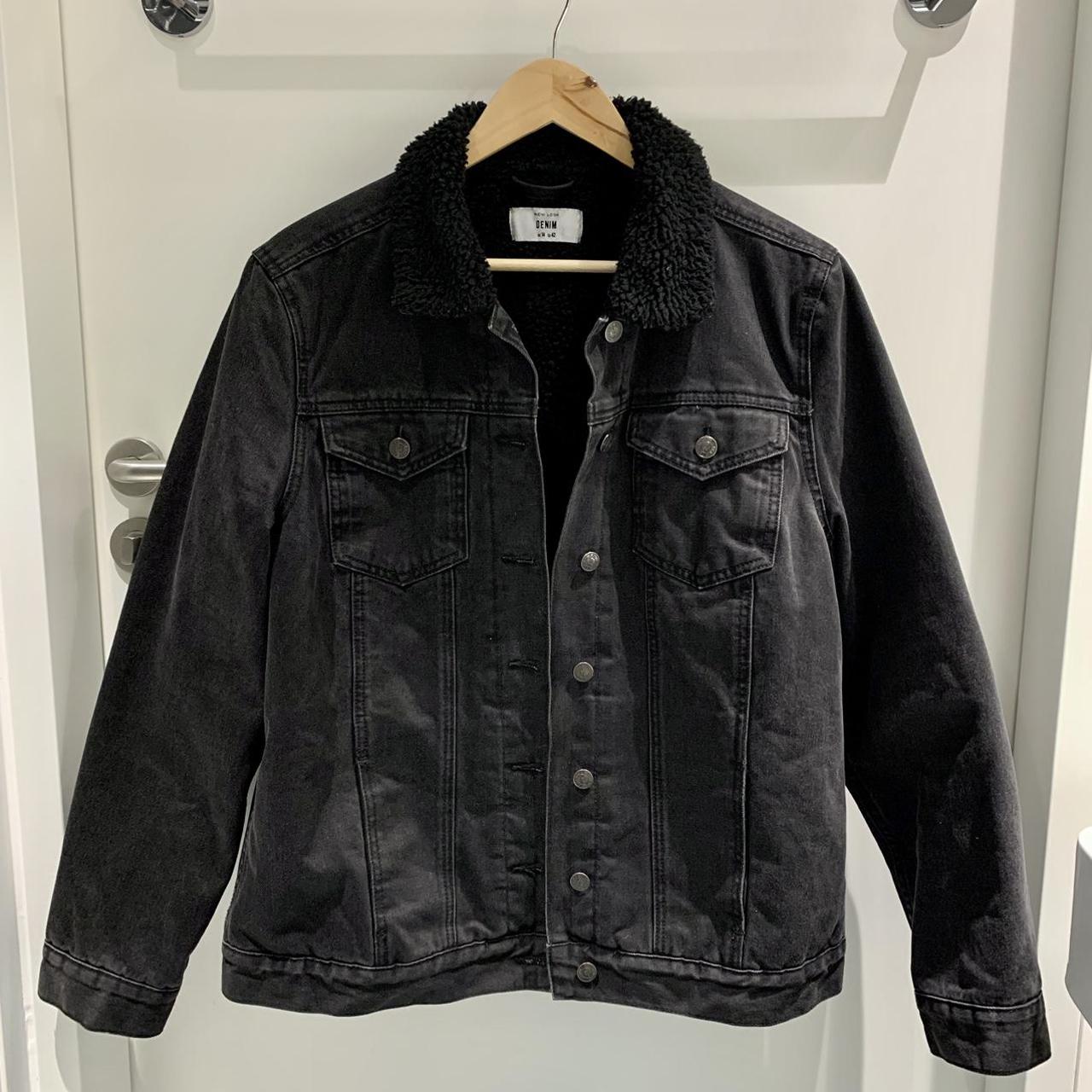 Tall Black Teddy Collar Pocket Front Denim Jacket | New Look