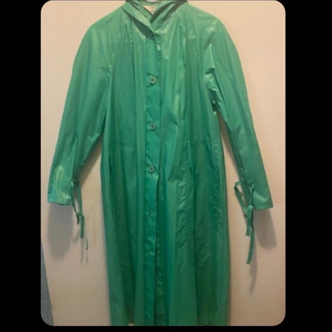 Vintage 1970’s Aqua Sheen Raincoat!! Slight rip in... - Depop