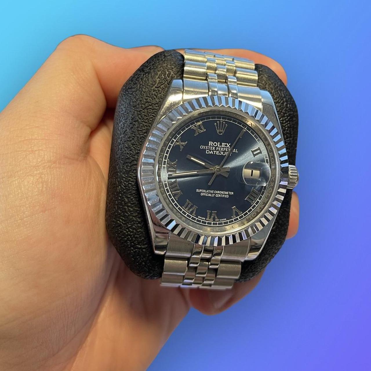 Rolex Men's Silver and Blue Watch