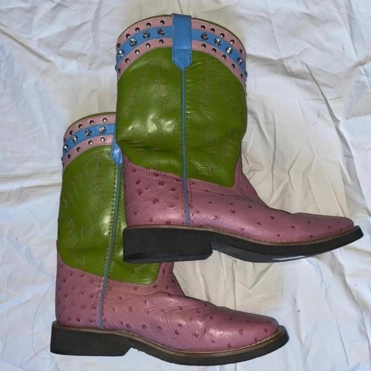 Women's Pink and Green Boots Depop