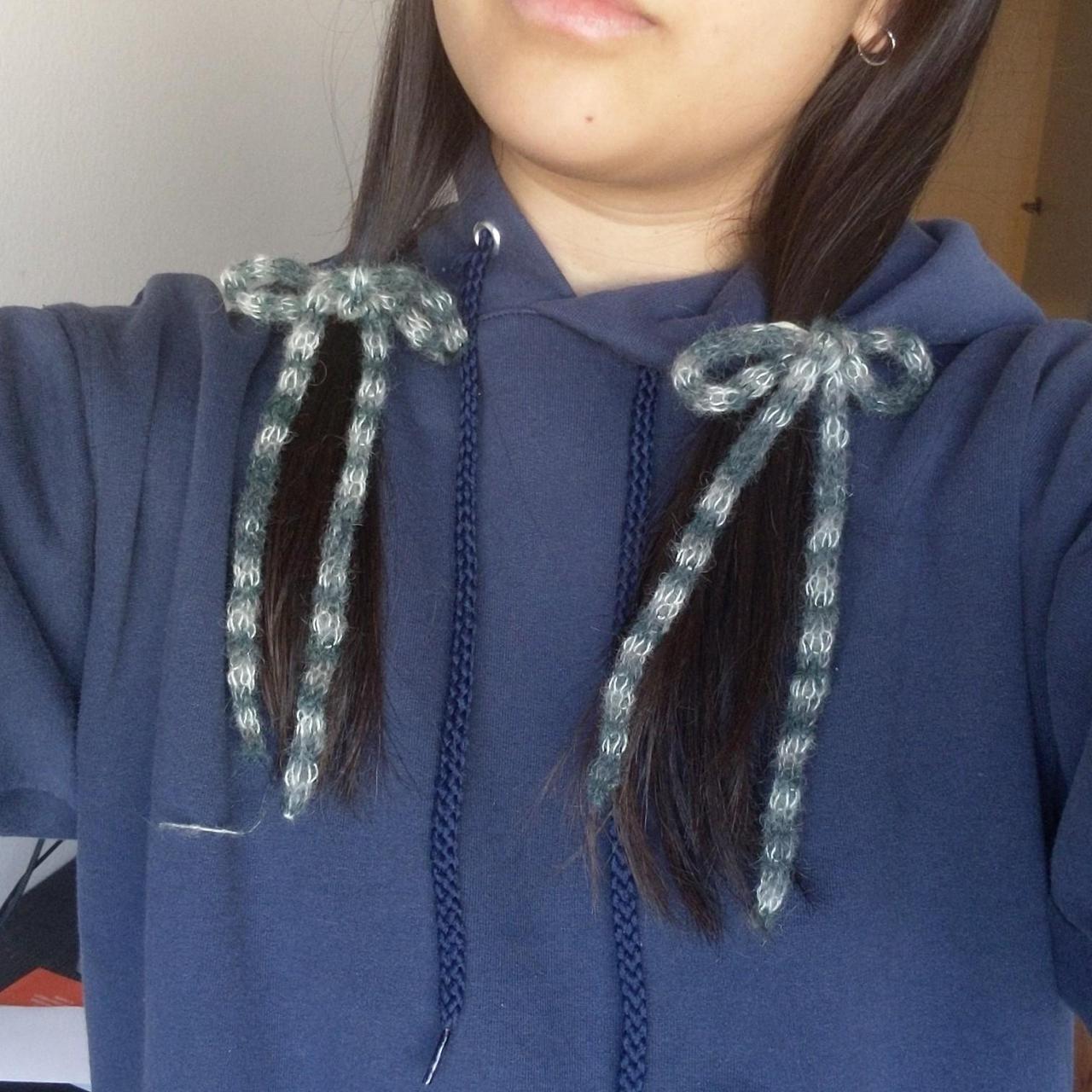 Knit Mohair angora hair bows. Hair ties. I-cord - Depop