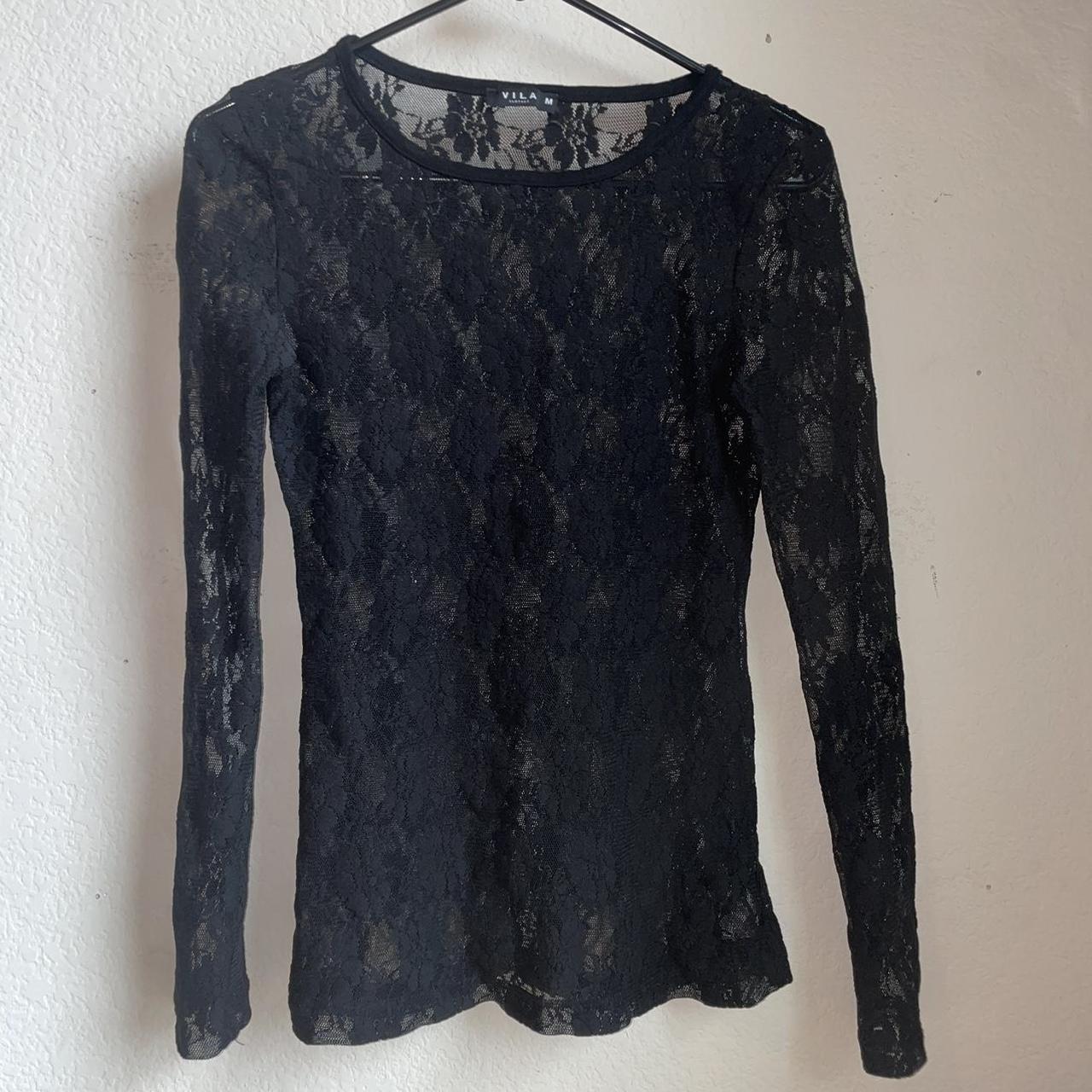 Black Lace Skin fitted top with rose embellishments... - Depop