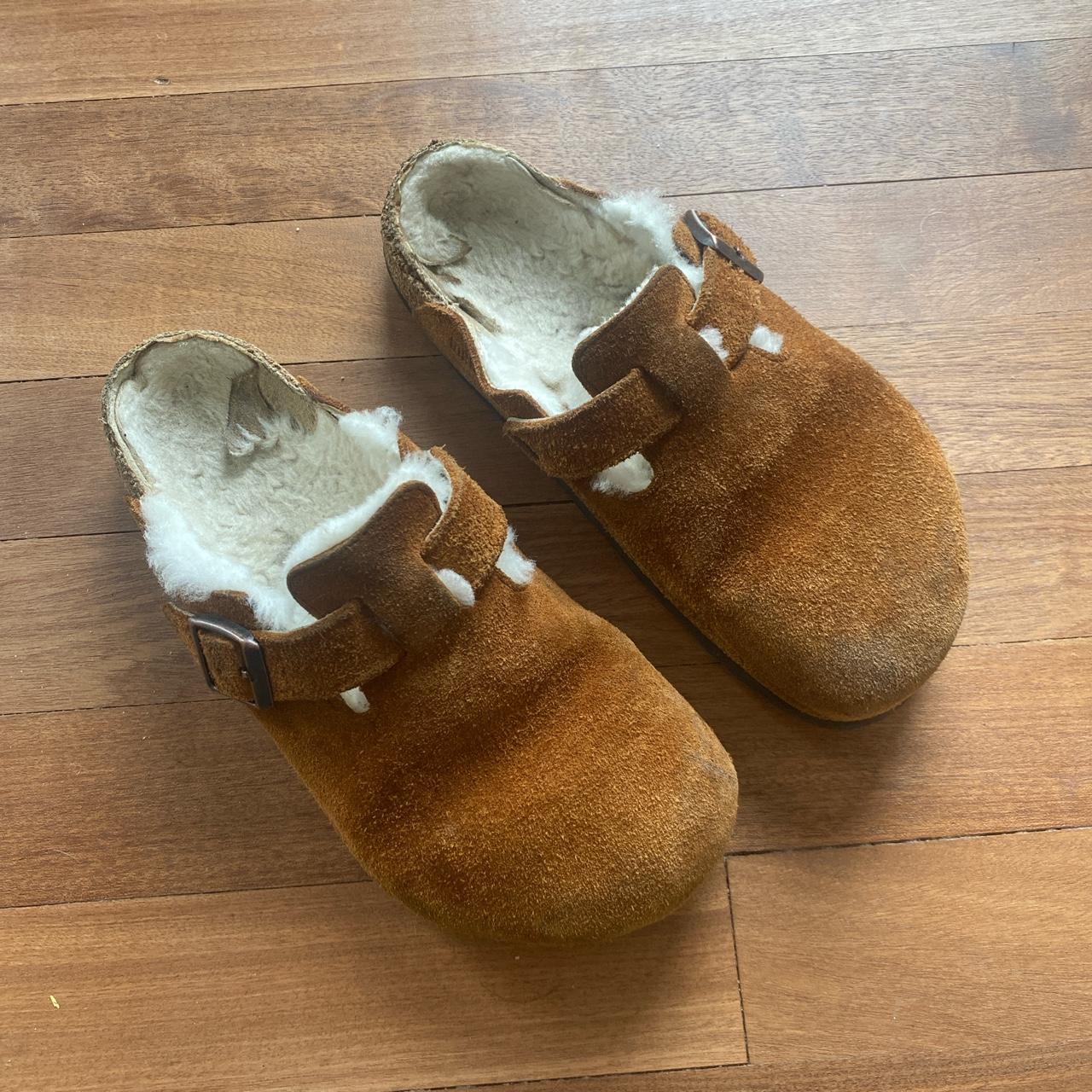 Birkenstock Bostons Size 5 Sheepskin bottom... - Depop