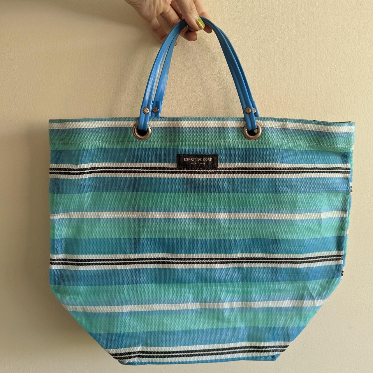 Original (!!) 90s/00s Esprit beach bag, striped blue... - Depop