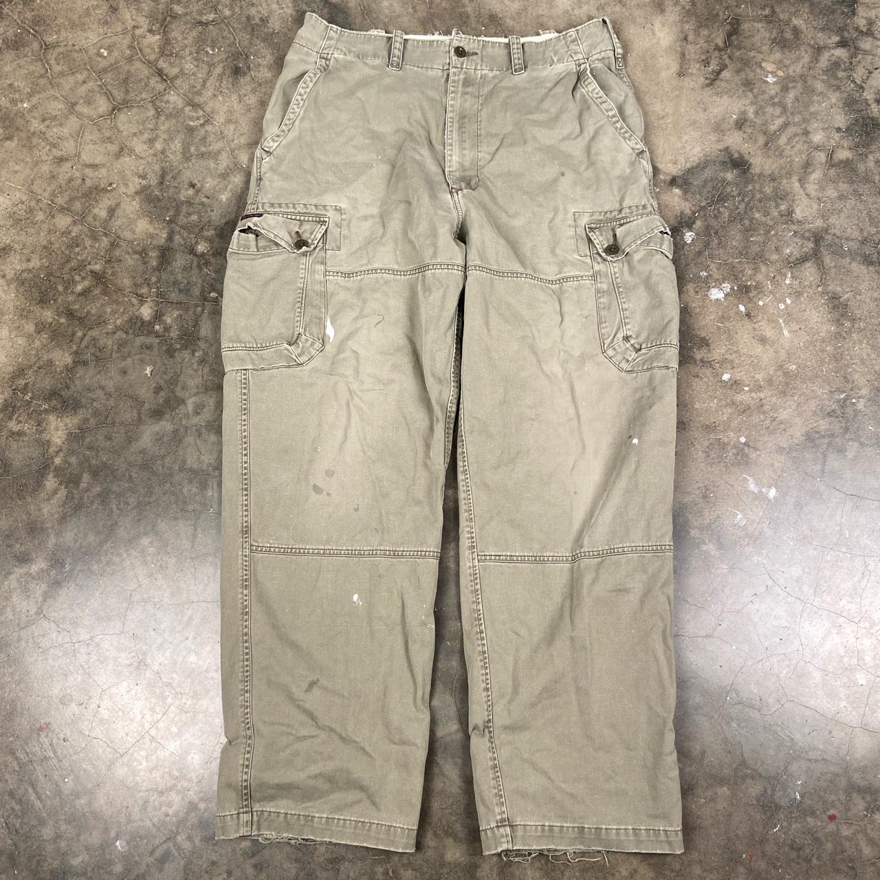 Y2K Olive Tan Baggy Cargo Pants. Size 34 -... - Depop