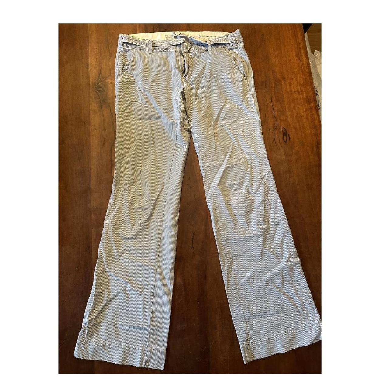 Anthropologie pants with stripes (missing button and... - Depop