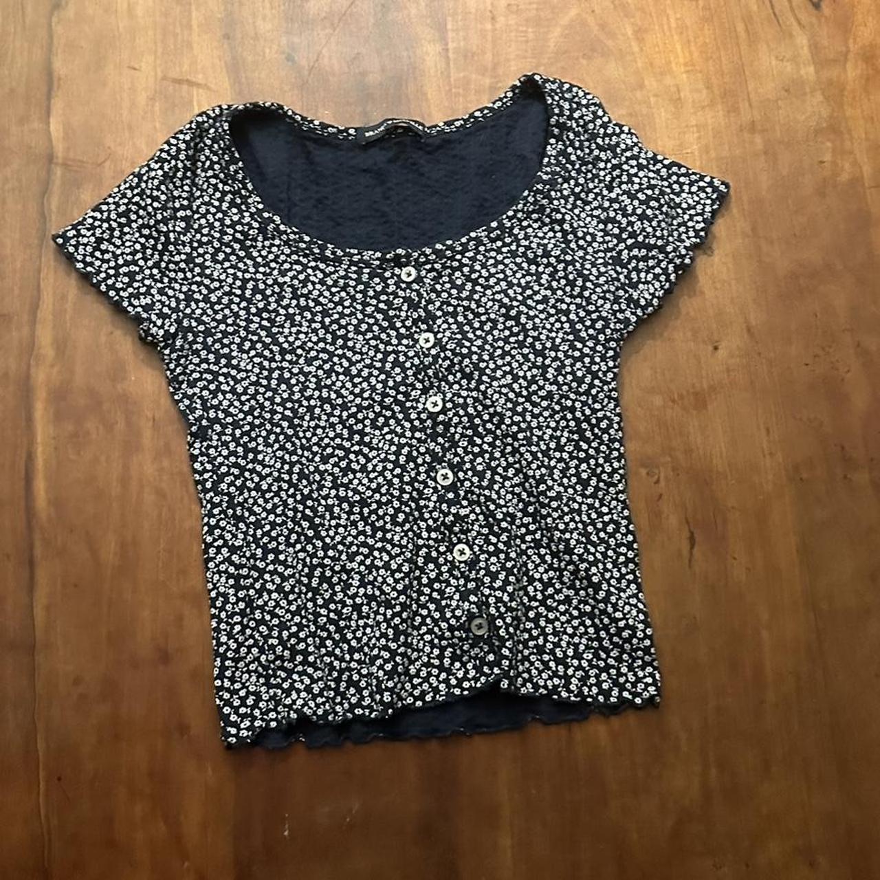 Black and white brandy flower top with buttons down... - Depop