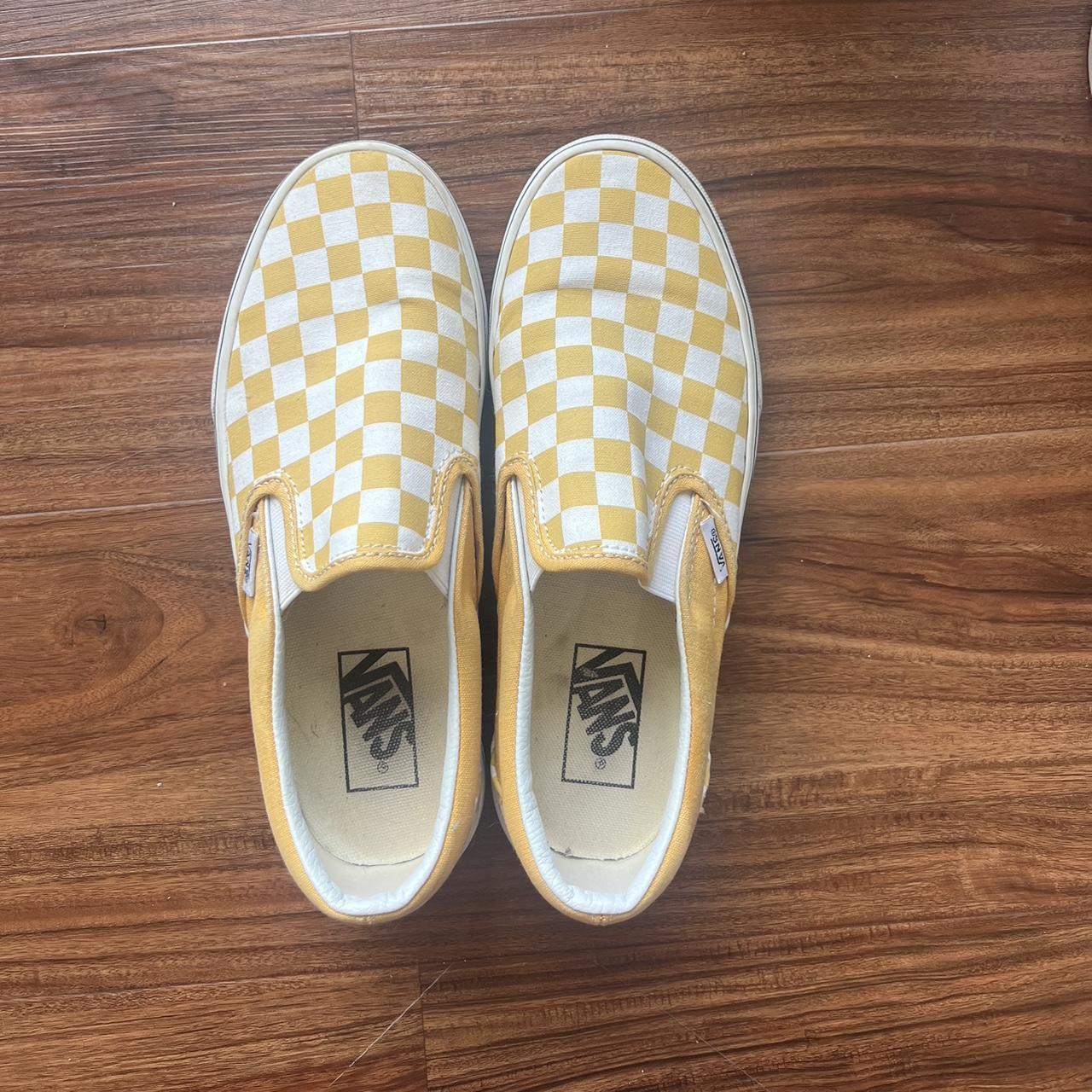 Yellow Checkered Slip On Vans Size 7.5 Once Worn A - Depop