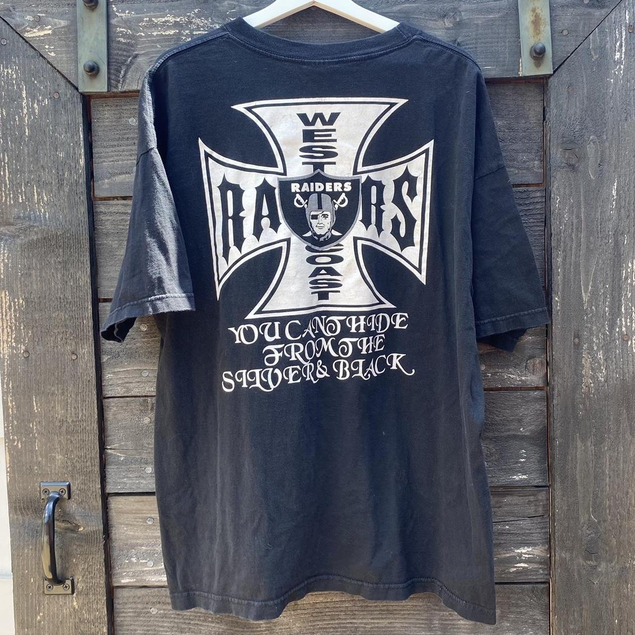 Vintage Oakland Raiders T Shirt Sliver & Black - Depop