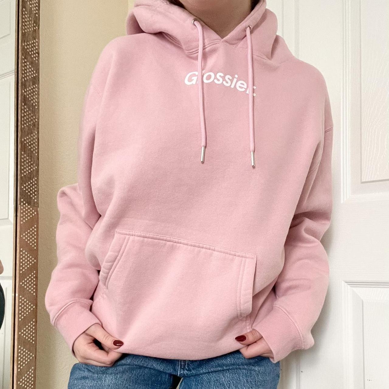 Glossier Women's Pink and White Hoodie | Depop