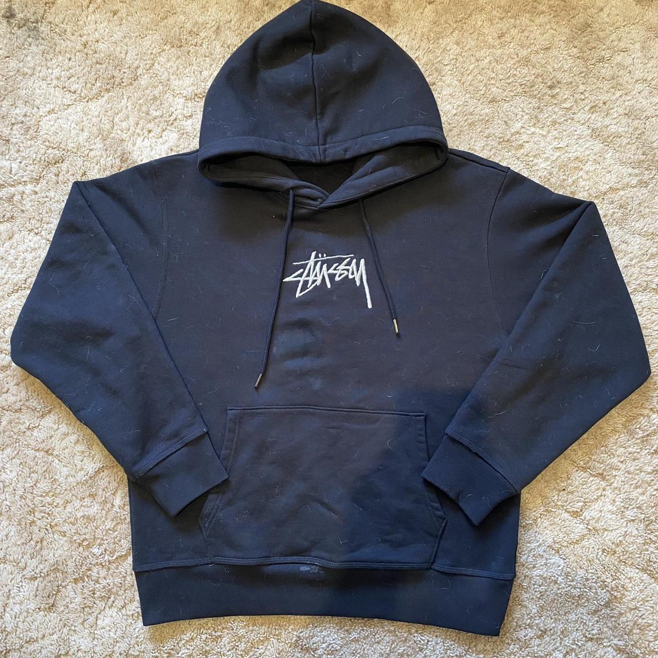 Stussy black and silver embroidered hoodie - L #stussy - Depop