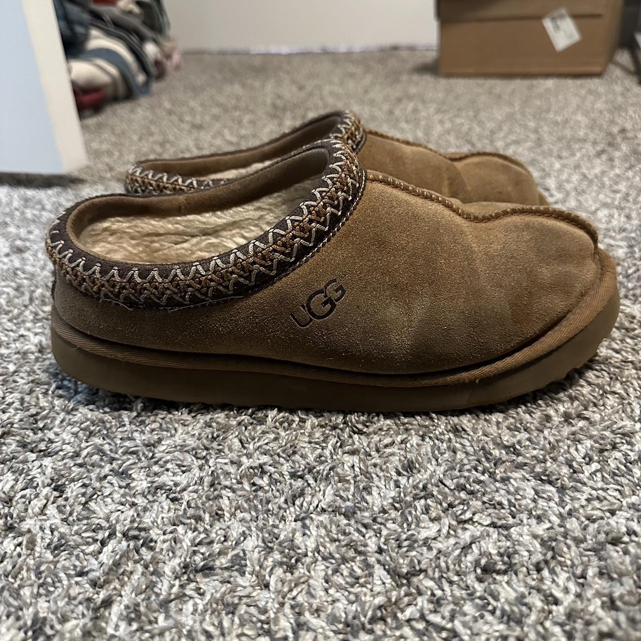 brown ugg tasmans size 8w worn but still has a ton... - Depop