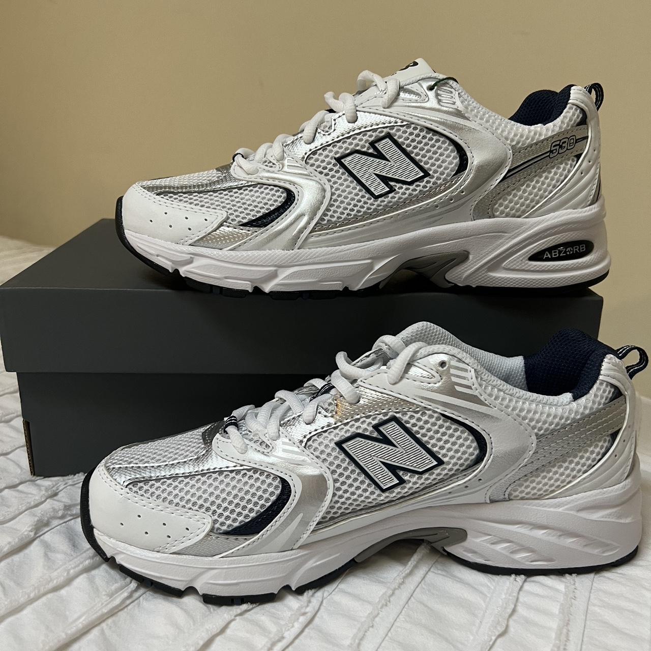 New Balance 530 White Silver Navy. Brand new in box,... - Depop