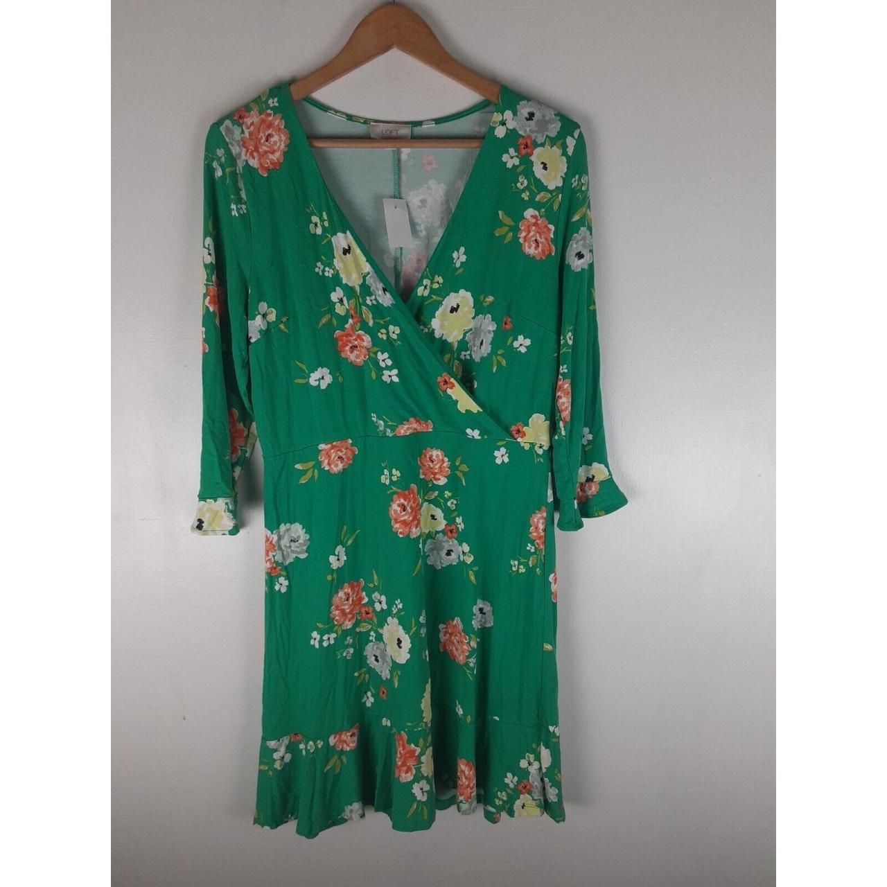 Loft Green Floral 3 4 Sleeve Faux Wrap Mini Dress. Depop