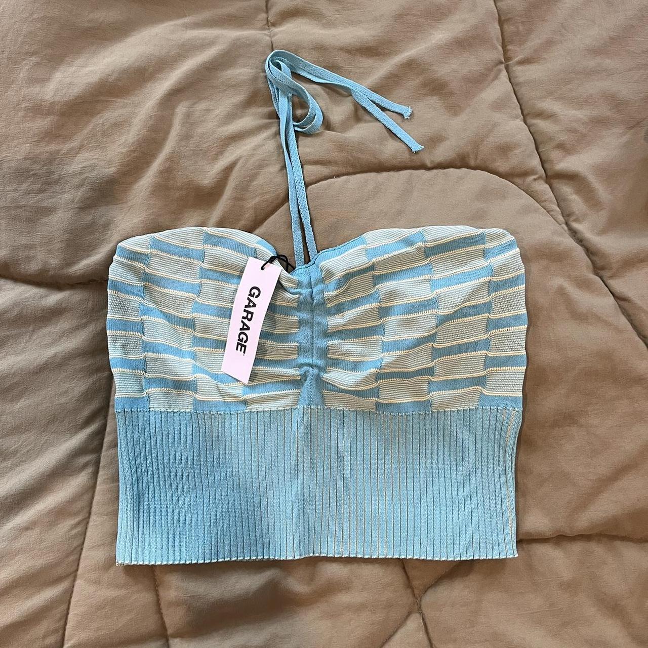 Garage Women's Blue and Yellow Croptop Depop